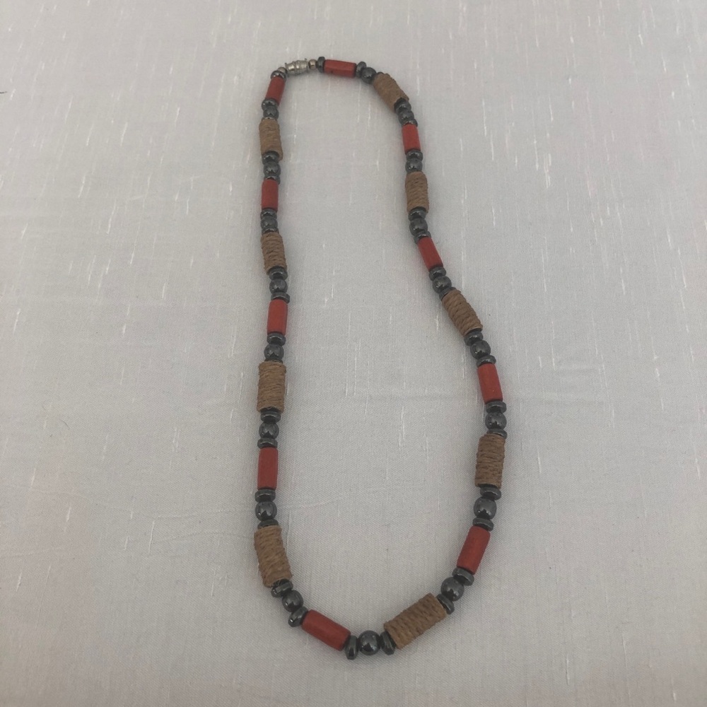Men’s necklace - rope, beads and wood